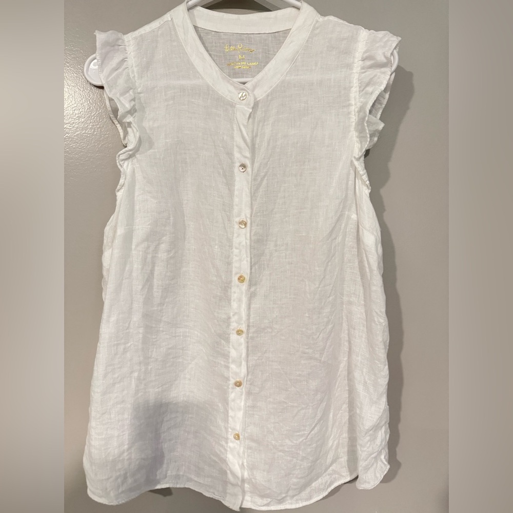 Lilly Pulitzer White Sleeveless Button-Front Linen Top